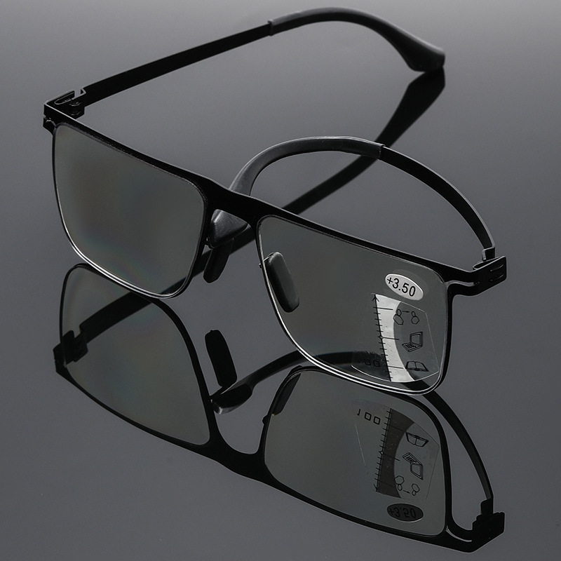 Factory custom made high quality photochromic anti blue light progressive multifocus reading glasses for men square glasses