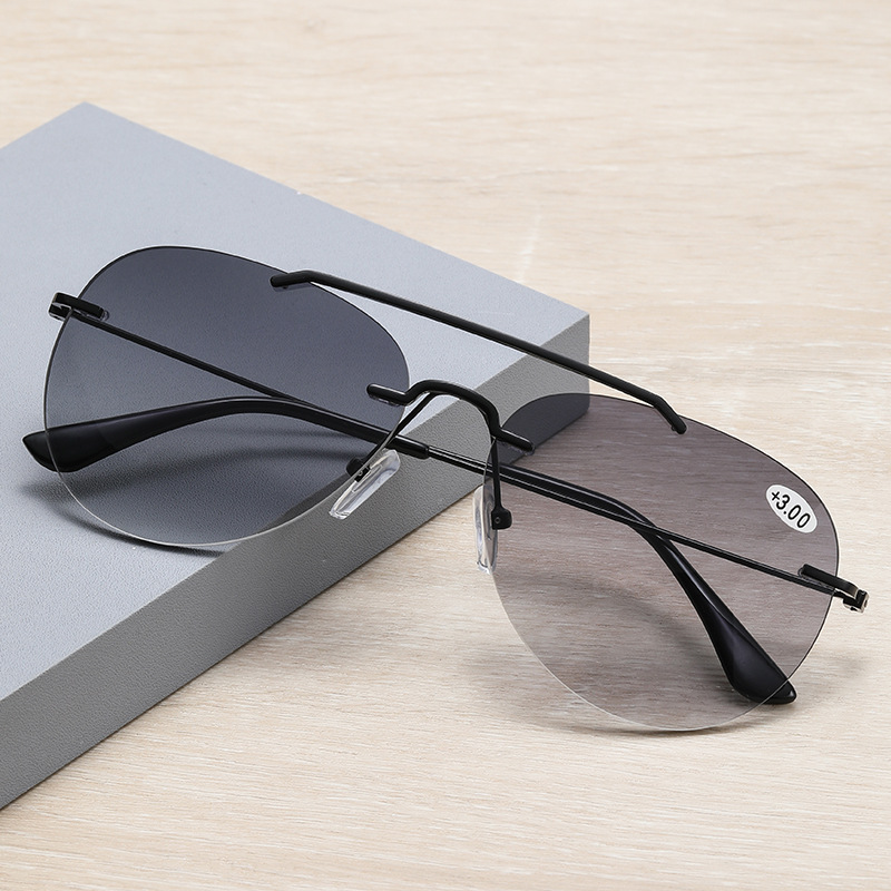 Retro Rimless Gradient Sunglasses Reading Glasses Presbyopia Sun Glasses Men Enlarge Reader Spectacles Outdoor Fishing