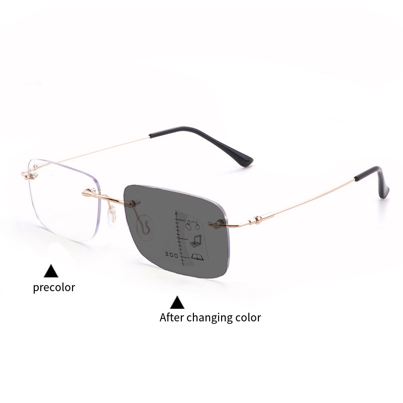 Wholesale Intelligent Multifocal Progressive Reading Glasses Rimless Titanium Anti Blue Light Photochromic Glasses For Men Women