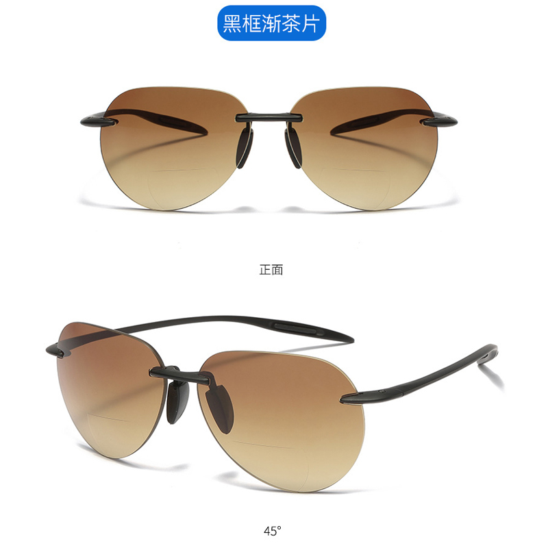 Classic Rimless Bifocal Reading Glasses Outdoor Sport Glasses tr90 for Cycling Gradient Presbyopic Sunglasses Men