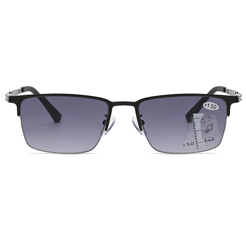 Square Half Frame Progressive Reading Sunglasses for Men UV Protection Multifocal Sun Glasses Mens Trifocal Readers +2.50