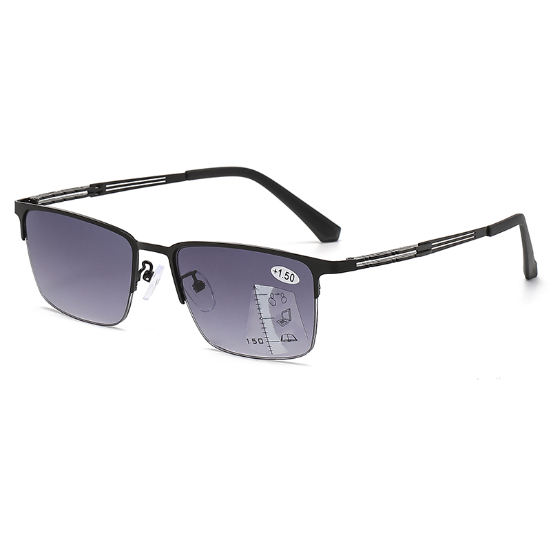 Square Half Frame Progressive Reading Sunglasses for Men UV Protection Multifocal Sun Glasses Mens Trifocal Readers +2.50