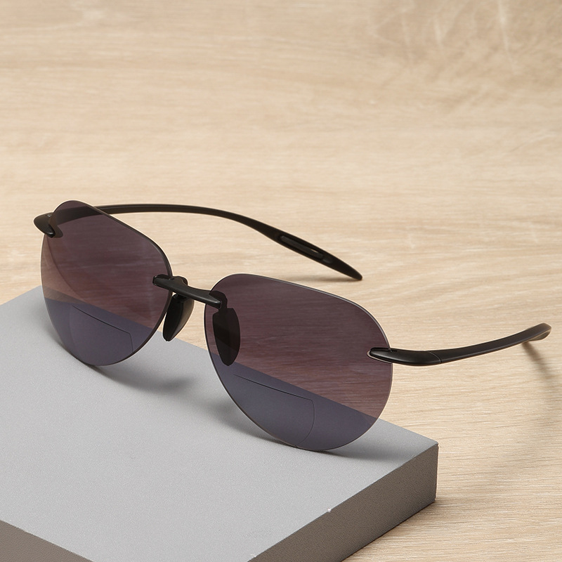 Classic Rimless Bifocal Reading Glasses Outdoor Sport Glasses tr90 for Cycling Gradient Presbyopic Sunglasses Men
