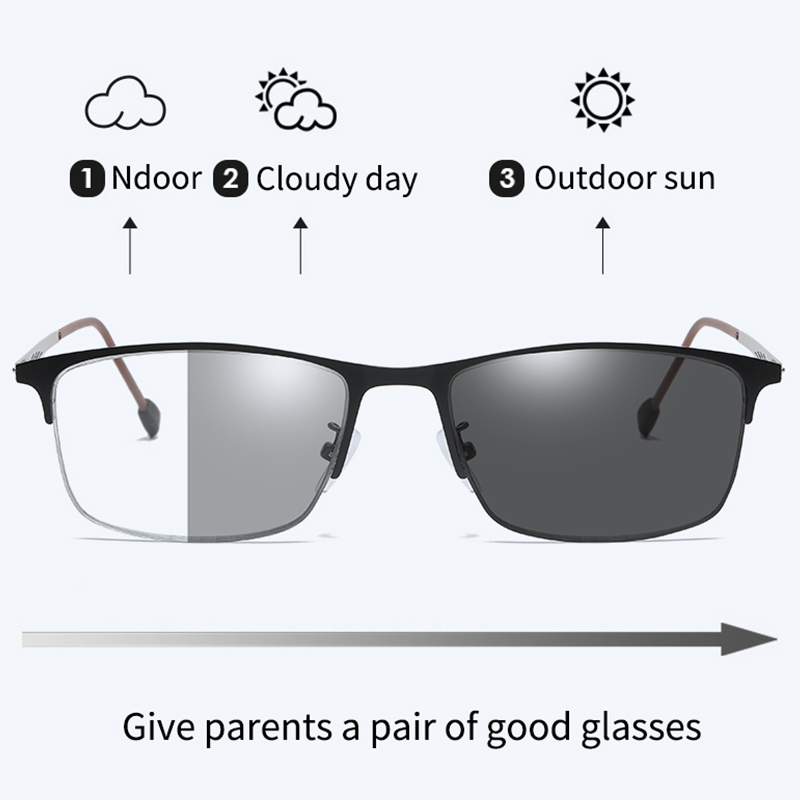 Progressive Photochromic Multifocus Reading Glasses Blue Light Blocking Transition Multifocal Readers Half frame Men Eyeglasses