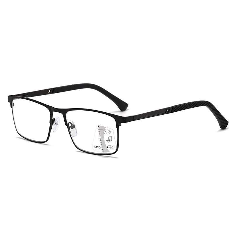 Photochromic Progressive Multifocal Reading Glasses  for Men Business Square Metal Half Frame Sun Photochromic Lens Readers