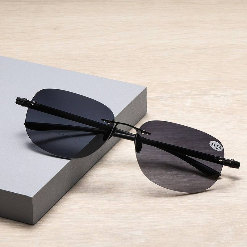 Ultra Lightweight Rimless Bifocal Reading Glasses UV Protection Sunglasses Anti Blue Light Blocking Sun Readers for Men Women