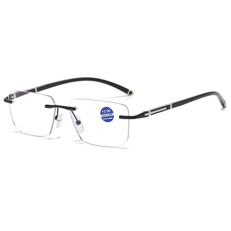 Computer Reading Glasses, Reduce Eyestrain Rimless Frame Progressive Glasses ,Presbyopia Reading Glasses Anti blue Light